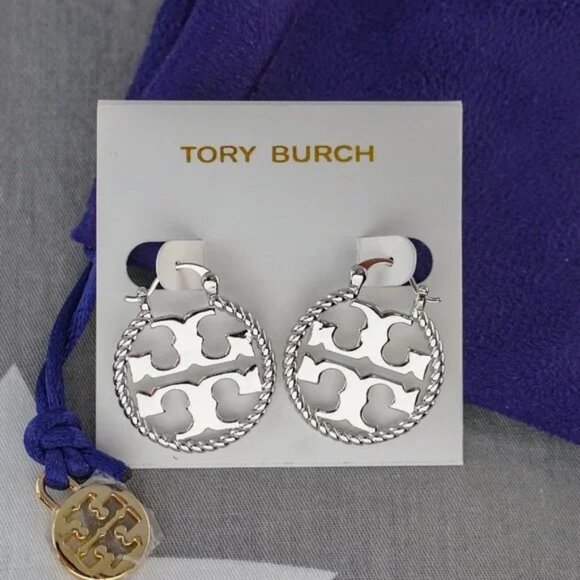 Tory Burch Rope Miller Small Hoop Earrings in Silver (Brand New) - Picture 1 of 3